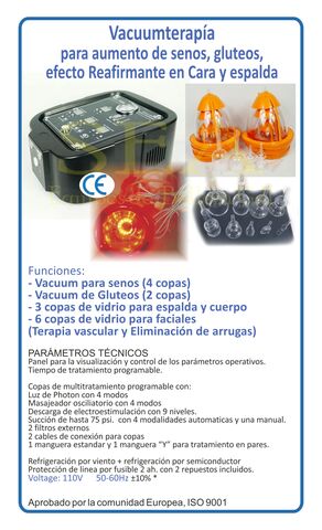 Vacuumterapia con 15 copas multifuncion -vibracion, vacio, luz foton, electroestimulacion