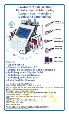 cavitador 2.0 con lipolaser radiofrequencia facial y corporal vacuum 6 en 1