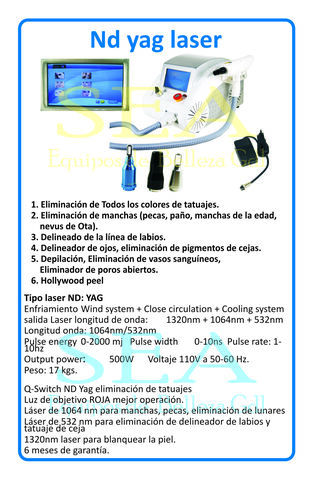 ND Yag laser removedor tatuajes, depilador, hollywood peeling y rejuvenecedor facial